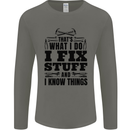 I Fix Stuff Funny Electrician Sparky DIY Mens Long Sleeve T-Shirt Charcoal