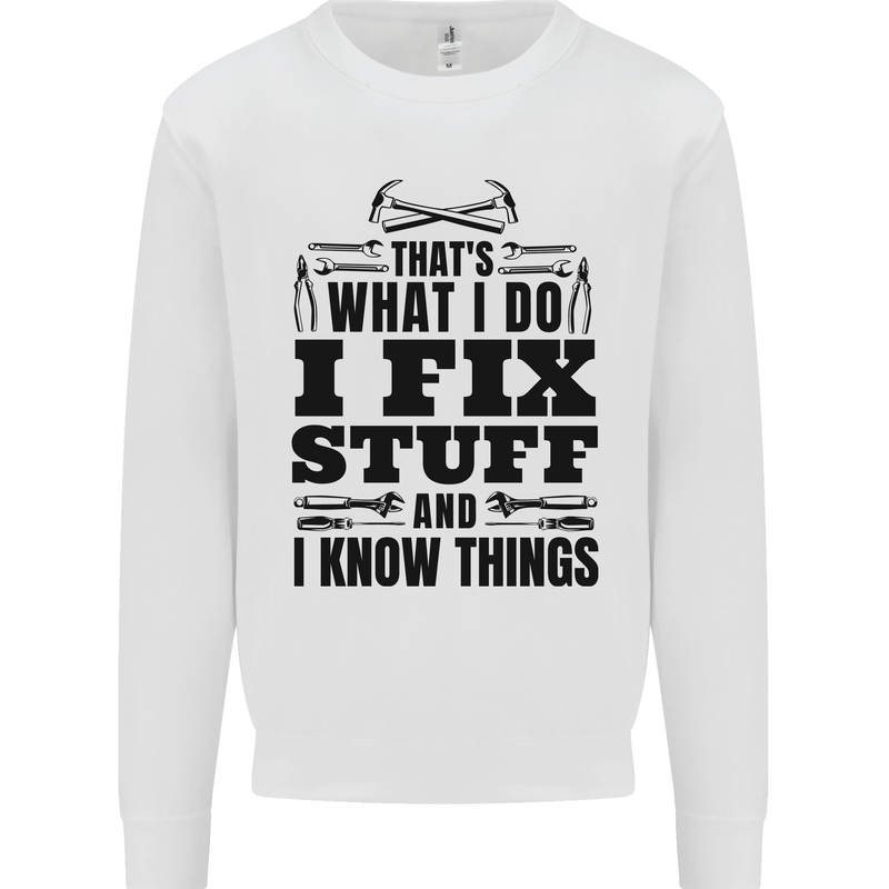 I Fix Stuff Funny Electrician Sparky DIY Mens Sweatshirt Jumper White