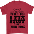 I Fix Stuff Funny Electrician Sparky DIY Mens T-Shirt 100% Cotton Red