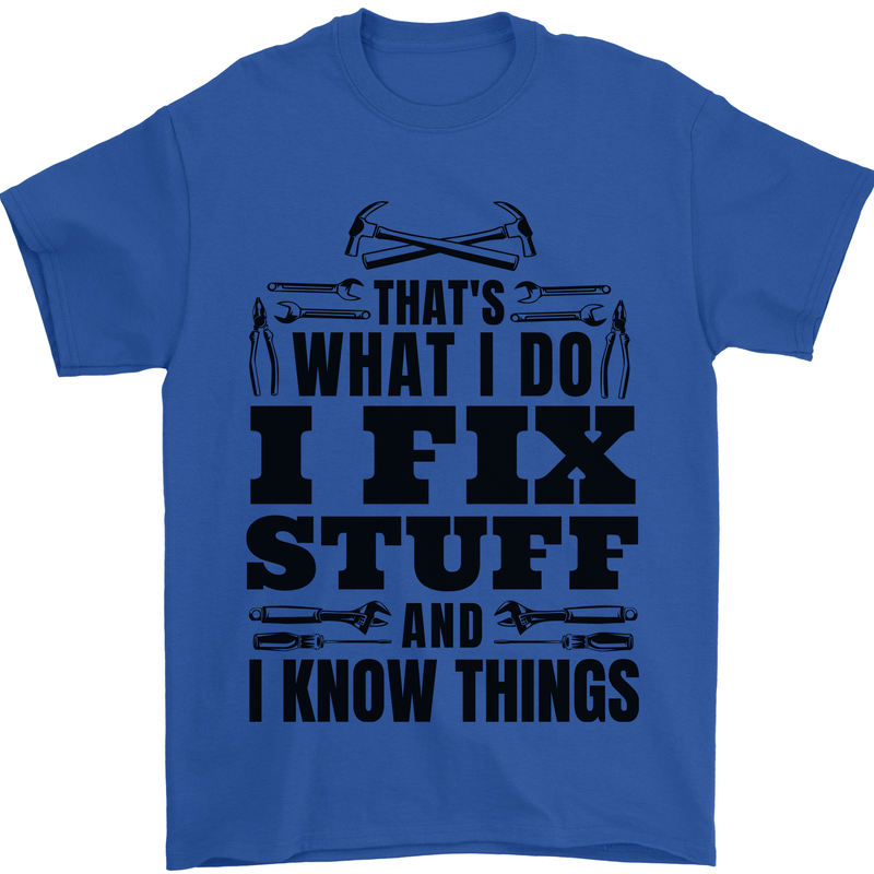 I Fix Stuff Funny Electrician Sparky DIY Mens T-Shirt 100% Cotton Royal Blue