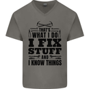 I Fix Stuff Funny Electrician Sparky DIY Mens V-Neck Cotton T-Shirt Charcoal