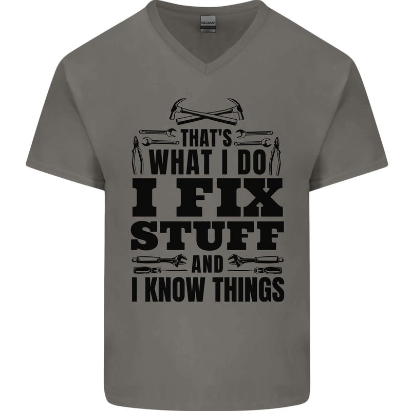 I Fix Stuff Funny Electrician Sparky DIY Mens V-Neck Cotton T-Shirt Charcoal