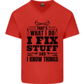 I Fix Stuff Funny Electrician Sparky DIY Mens V-Neck Cotton T-Shirt Red