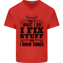 I Fix Stuff Funny Electrician Sparky DIY Mens V-Neck Cotton T-Shirt Red