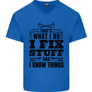 I Fix Stuff Funny Electrician Sparky DIY Mens V-Neck Cotton T-Shirt Royal Blue