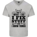 I Fix Stuff Funny Electrician Sparky DIY Mens V-Neck Cotton T-Shirt Sports Grey