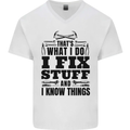 I Fix Stuff Funny Electrician Sparky DIY Mens V-Neck Cotton T-Shirt White