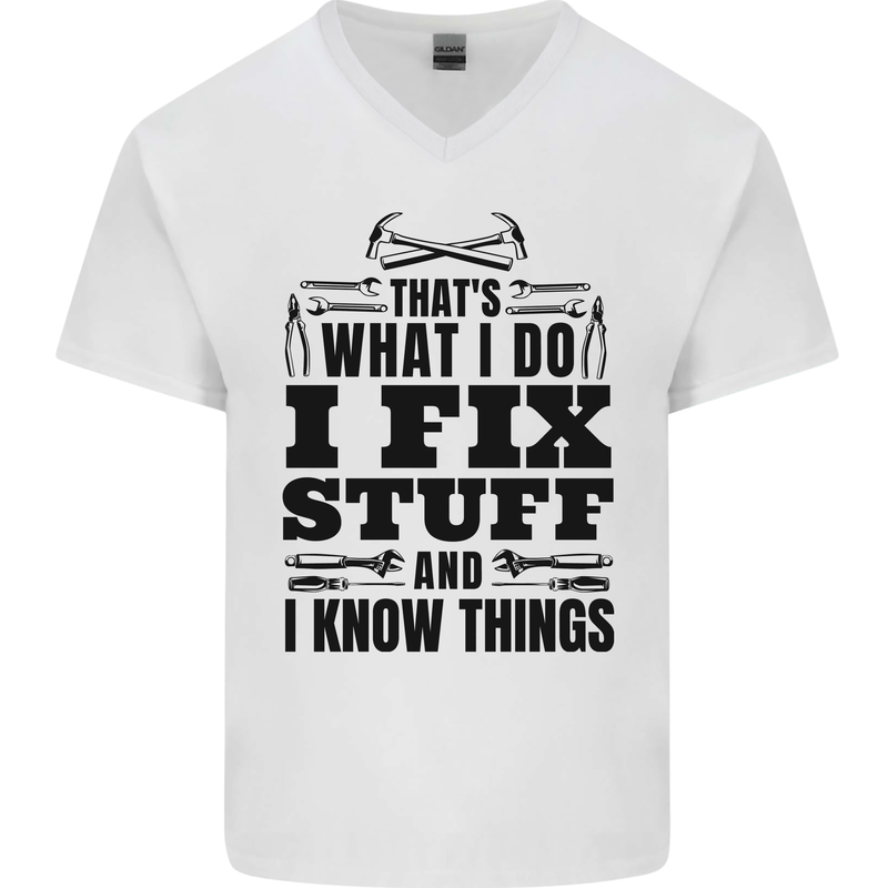 I Fix Stuff Funny Electrician Sparky DIY Mens V-Neck Cotton T-Shirt White