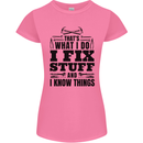 I Fix Stuff Funny Electrician Sparky DIY Womens Petite Cut T-Shirt Azalea