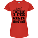 I Fix Stuff Funny Electrician Sparky DIY Womens Petite Cut T-Shirt Red