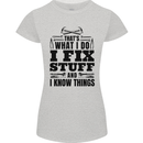 I Fix Stuff Funny Electrician Sparky DIY Womens Petite Cut T-Shirt Sports Grey