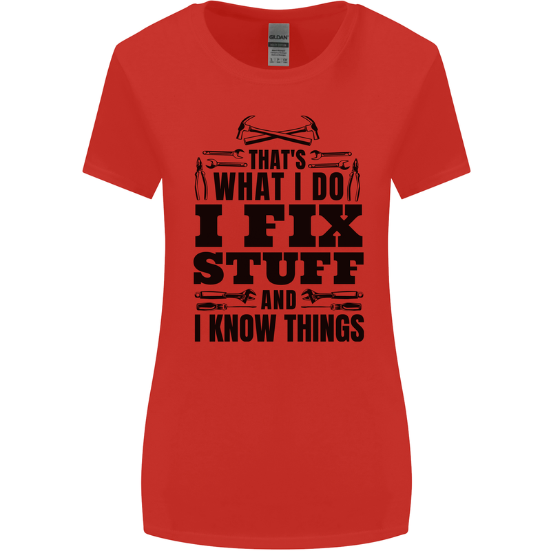 I Fix Stuff Funny Electrician Sparky DIY Womens Wider Cut T-Shirt Red