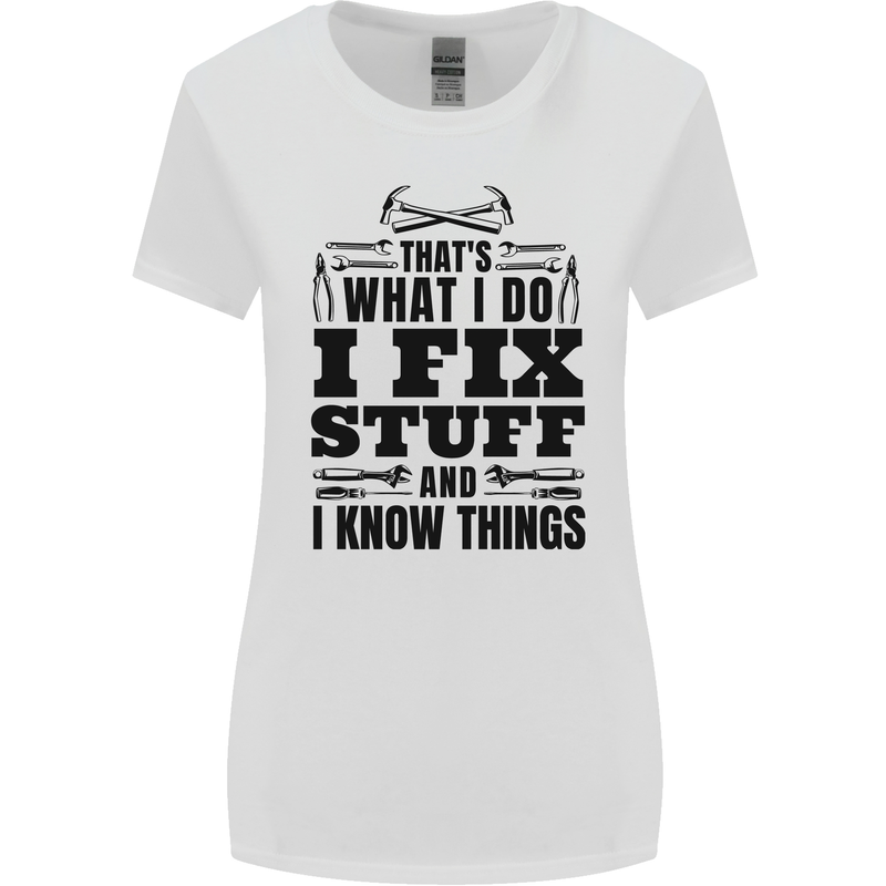 I Fix Stuff Funny Electrician Sparky DIY Womens Wider Cut T-Shirt White