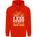 I Fix Stuff Funny Electrician Sparky Mechanic Childrens Kids Hoodie Bright Red