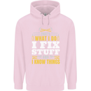 I Fix Stuff Funny Electrician Sparky Mechanic Childrens Kids Hoodie Light Pink