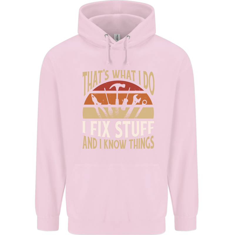 I Fix Stuff Funny Electrician Sparky Mechanic Childrens Kids Hoodie Light Pink