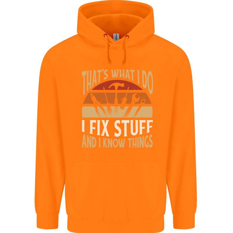 I Fix Stuff Funny Electrician Sparky Mechanic Childrens Kids Hoodie Orange