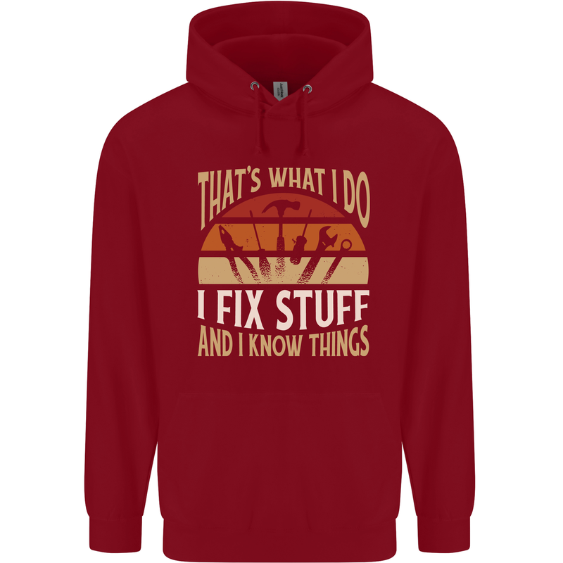 I Fix Stuff Funny Electrician Sparky Mechanic Childrens Kids Hoodie Red