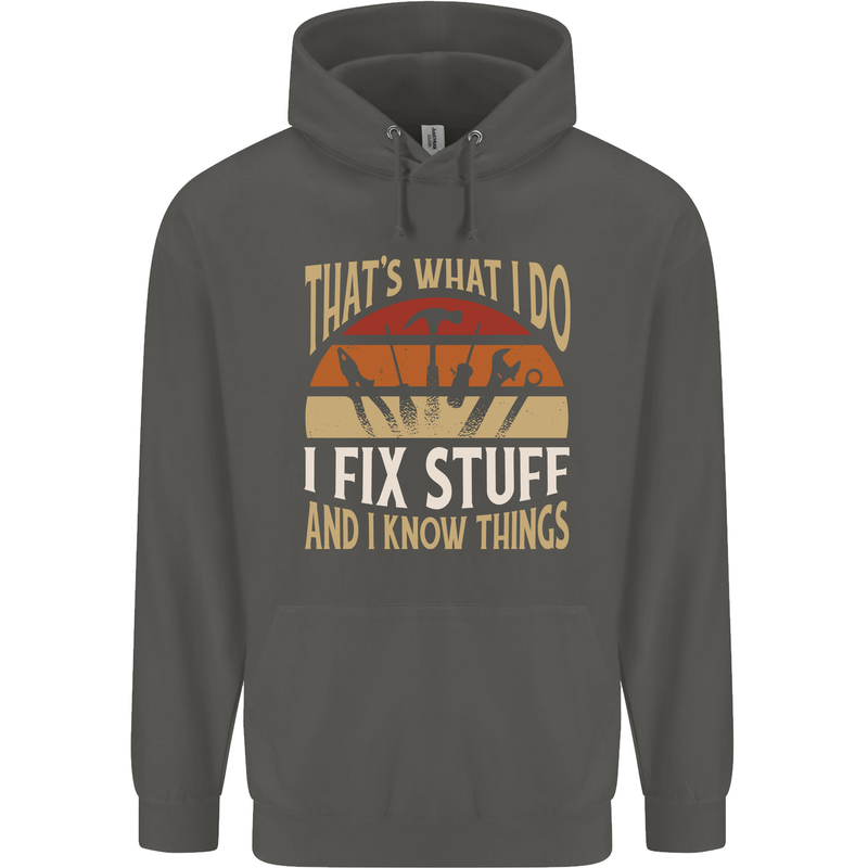 I Fix Stuff Funny Electrician Sparky Mechanic Childrens Kids Hoodie Storm Grey