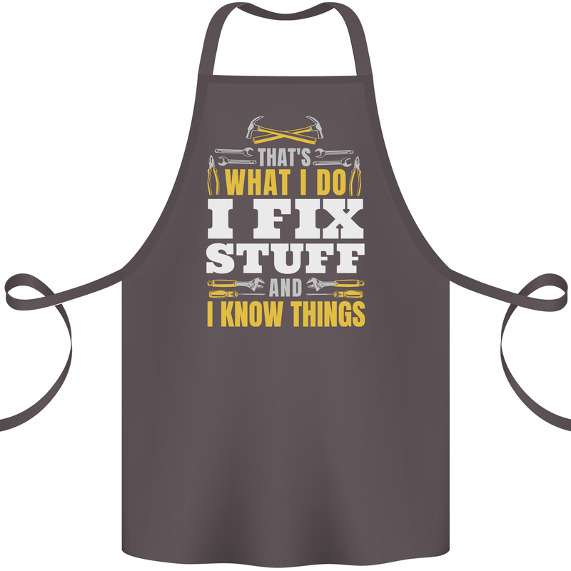 I Fix Stuff Funny Electrician Sparky Mechanic Cotton Apron 100% Organic Dark Grey