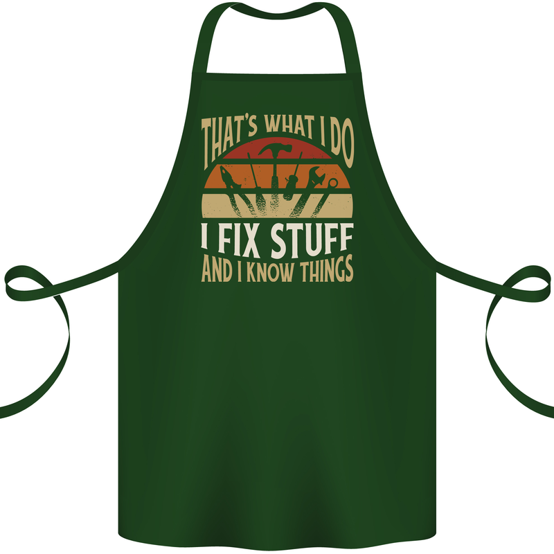 I Fix Stuff Funny Electrician Sparky Mechanic Cotton Apron 100% Organic Forest Green