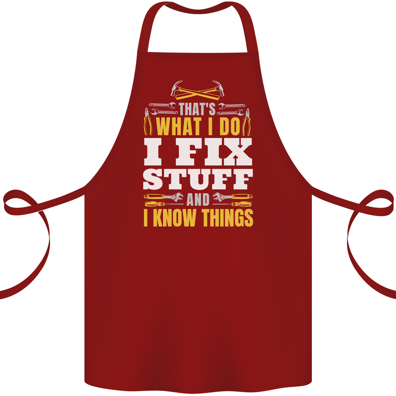 I Fix Stuff Funny Electrician Sparky Mechanic Cotton Apron 100% Organic Maroon