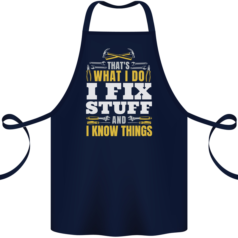 I Fix Stuff Funny Electrician Sparky Mechanic Cotton Apron 100% Organic Navy Blue