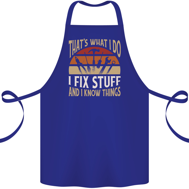 I Fix Stuff Funny Electrician Sparky Mechanic Cotton Apron 100% Organic Royal Blue