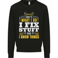 I Fix Stuff Funny Electrician Sparky Mechanic Kids Sweatshirt Jumper Black