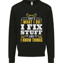 I Fix Stuff Funny Electrician Sparky Mechanic Kids Sweatshirt Jumper Black