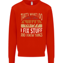I Fix Stuff Funny Electrician Sparky Mechanic Kids Sweatshirt Jumper Bright Red