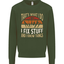 I Fix Stuff Funny Electrician Sparky Mechanic Kids Sweatshirt Jumper Forest Green