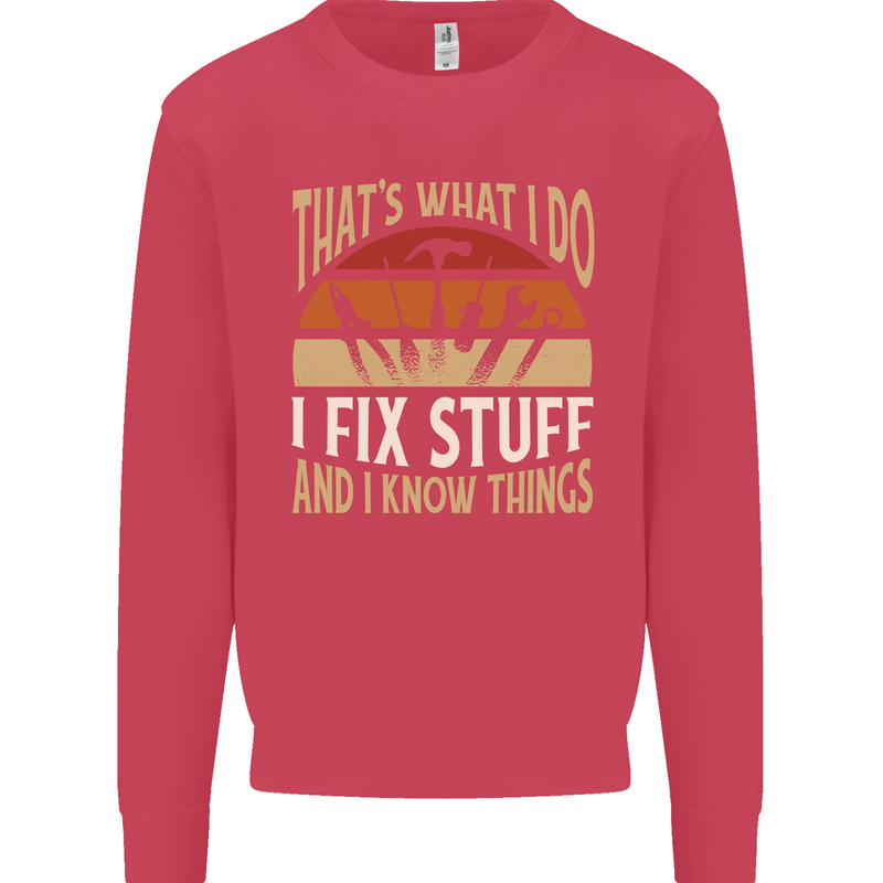 I Fix Stuff Funny Electrician Sparky Mechanic Kids Sweatshirt Jumper Heliconia
