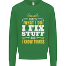 I Fix Stuff Funny Electrician Sparky Mechanic Kids Sweatshirt Jumper Irish Green