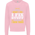 I Fix Stuff Funny Electrician Sparky Mechanic Kids Sweatshirt Jumper Light Pink