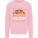 I Fix Stuff Funny Electrician Sparky Mechanic Kids Sweatshirt Jumper Light Pink