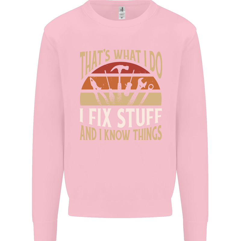 I Fix Stuff Funny Electrician Sparky Mechanic Kids Sweatshirt Jumper Light Pink
