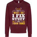 I Fix Stuff Funny Electrician Sparky Mechanic Kids Sweatshirt Jumper Maroon