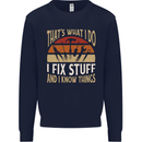I Fix Stuff Funny Electrician Sparky Mechanic Kids Sweatshirt Jumper Navy Blue