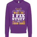 I Fix Stuff Funny Electrician Sparky Mechanic Kids Sweatshirt Jumper Purple