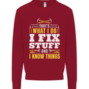 I Fix Stuff Funny Electrician Sparky Mechanic Kids Sweatshirt Jumper Red