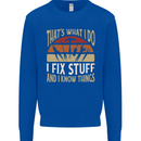 I Fix Stuff Funny Electrician Sparky Mechanic Kids Sweatshirt Jumper Royal Blue