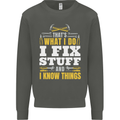 I Fix Stuff Funny Electrician Sparky Mechanic Kids Sweatshirt Jumper Storm Grey