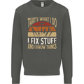 I Fix Stuff Funny Electrician Sparky Mechanic Kids Sweatshirt Jumper Storm Grey