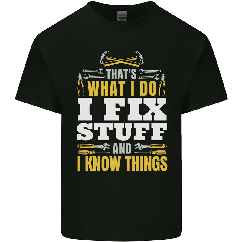 I Fix Stuff Funny Electrician Sparky Mechanic Kids T-Shirt Childrens Black