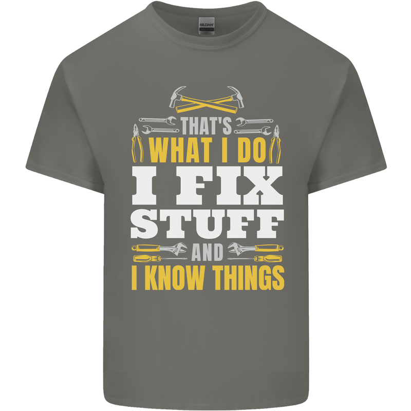 I Fix Stuff Funny Electrician Sparky Mechanic Kids T-Shirt Childrens Charcoal