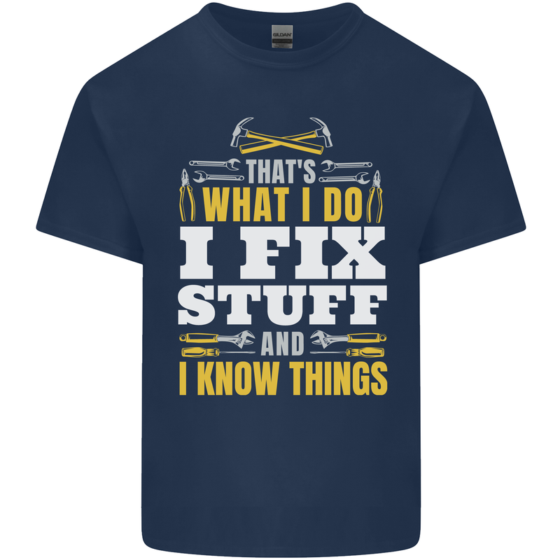 I Fix Stuff Funny Electrician Sparky Mechanic Kids T-Shirt Childrens Navy Blue