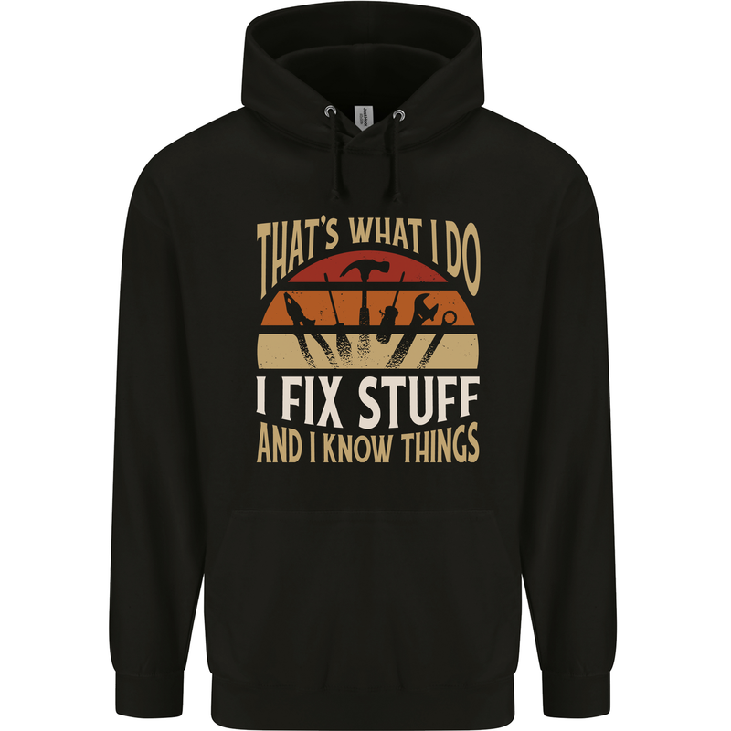 I Fix Stuff Funny Electrician Sparky Mechanic Mens 80% Cotton Hoodie Black