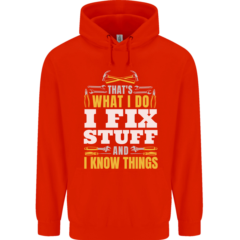 I Fix Stuff Funny Electrician Sparky Mechanic Mens 80% Cotton Hoodie Bright Red
