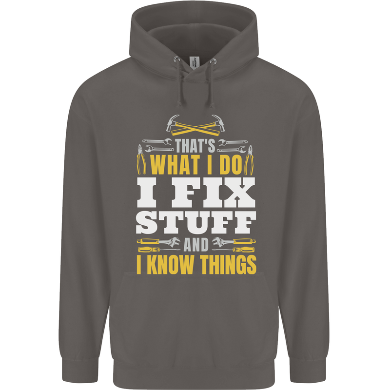 I Fix Stuff Funny Electrician Sparky Mechanic Mens 80% Cotton Hoodie Charcoal